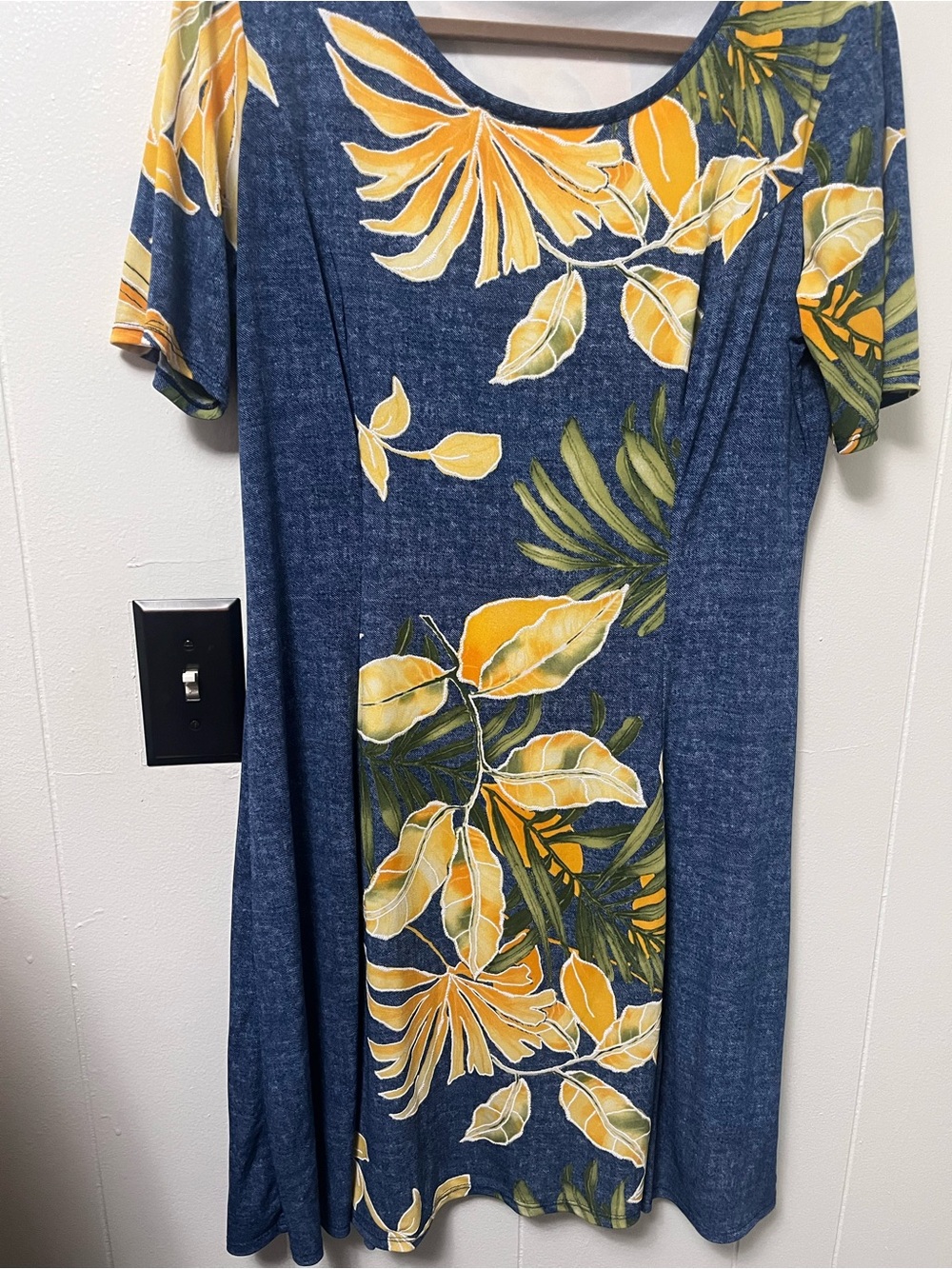 Sami & Jo Navy Blue Floral A-Line Dress with Yellow Leaves